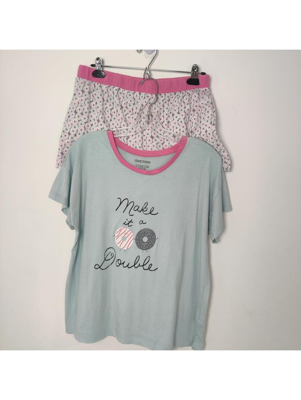 Sleeptease Donut Pajama Set Size Large Blue Pink Shorts Sleepwear